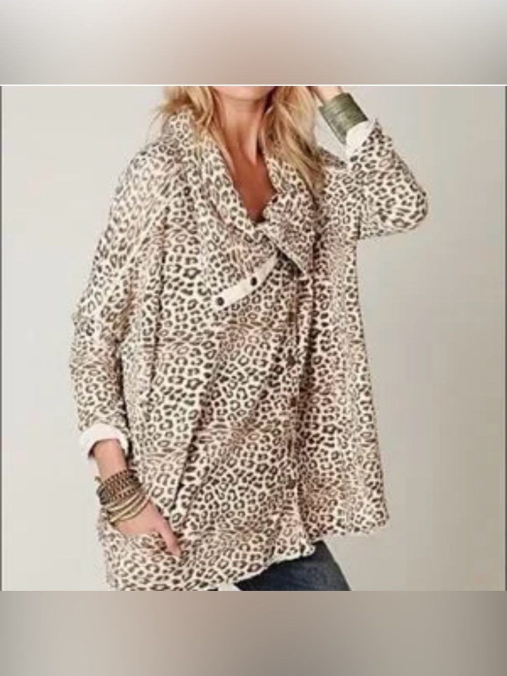 Free People Leopard Print French Terry snap cardigan jacket